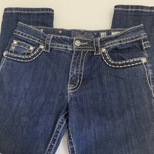 Miss Me Women's Denim Boyfriend Capri Thick Stitch Jeans Size 28 Dark Wash Flaps